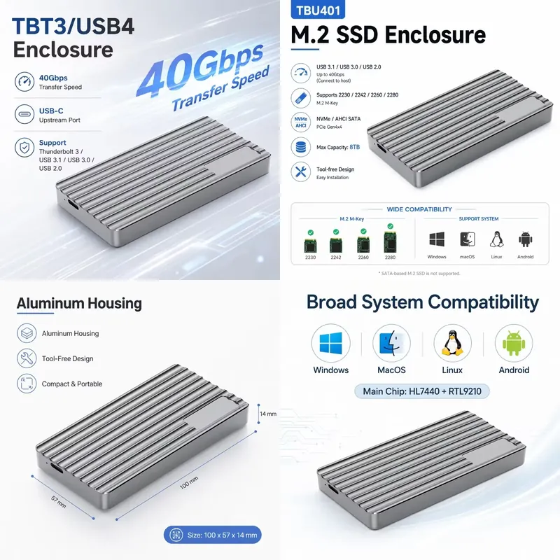 Usb4 40Gbps External Ssd 8Tb - AP01 voor aluminium M.2 NVMe SSD-behuizing